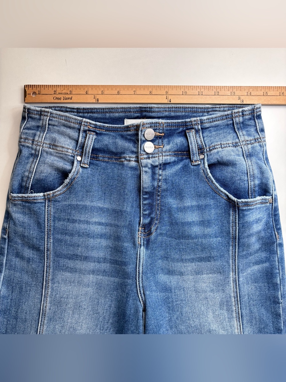 Risen High Rise Cropped Wide Leg Flare Jeans Medium Wash Size 9/29 - Picture 9 of 15